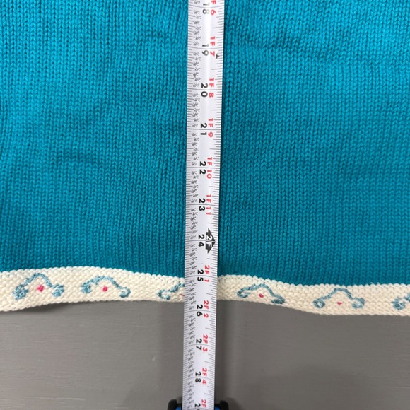 Storybook Knits Vintage Flamingo Palm Tree Cardigan Sweater Blue Pink Large - Picture 6 of 6